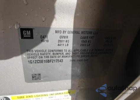 2011 Chevrolet Malibu 1Lt z USA, uszkodzony, nr VIN 1G1ZC5E16BF217543